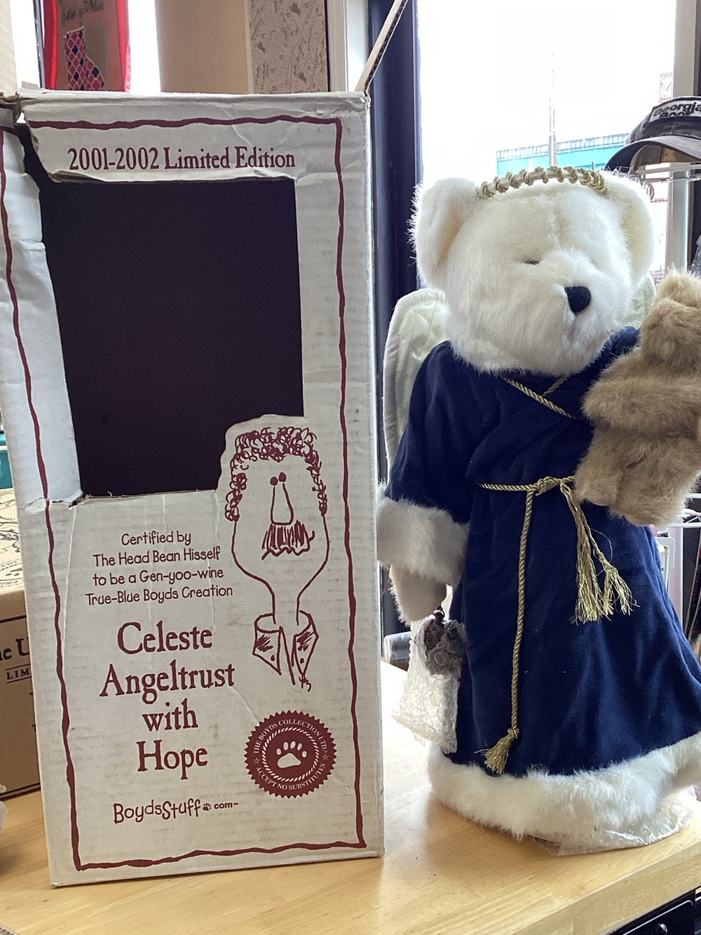 Boyds Bears Celeste Angeltrust Angel Bear in White and Navy with Gold Trim